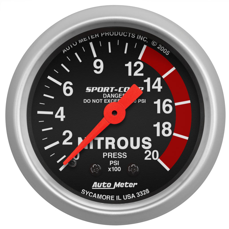 Autometer Sport-Comp 52mm 0-2000 PSI Mechanical Nitrous Pressure Gauge