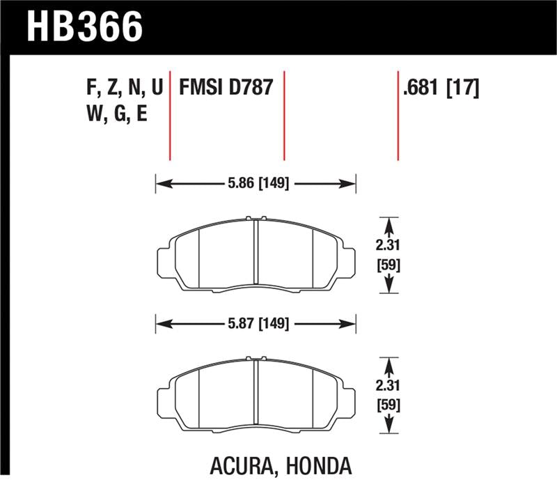 Hawk Performance Hawk 04+ Accord TSX / 99-08 TL / 01-03 CL / 08+ Honda Accord EX Ceramic Street Front Brake Pads