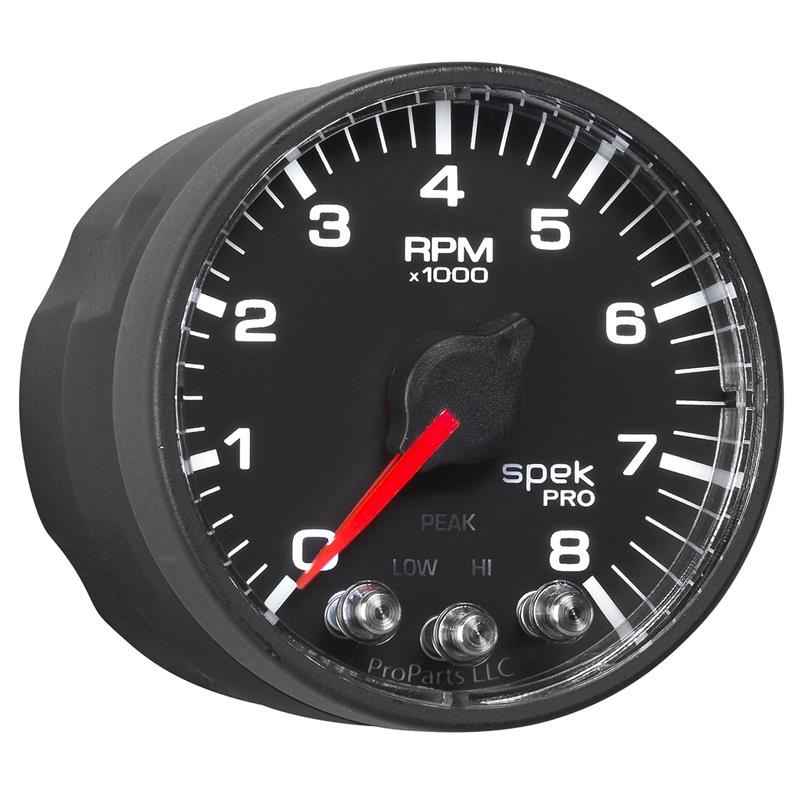 Autometer Spek-Pro Black 2 1/16 inch 8K RPM Tach w/ Shift Light and Peak Memory
