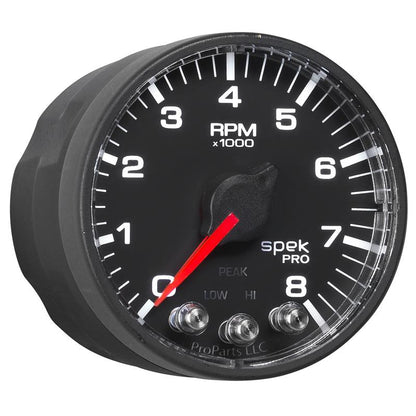 Autometer Spek-Pro Black 2 1/16 inch 8K RPM Tach w/ Shift Light and Peak Memory