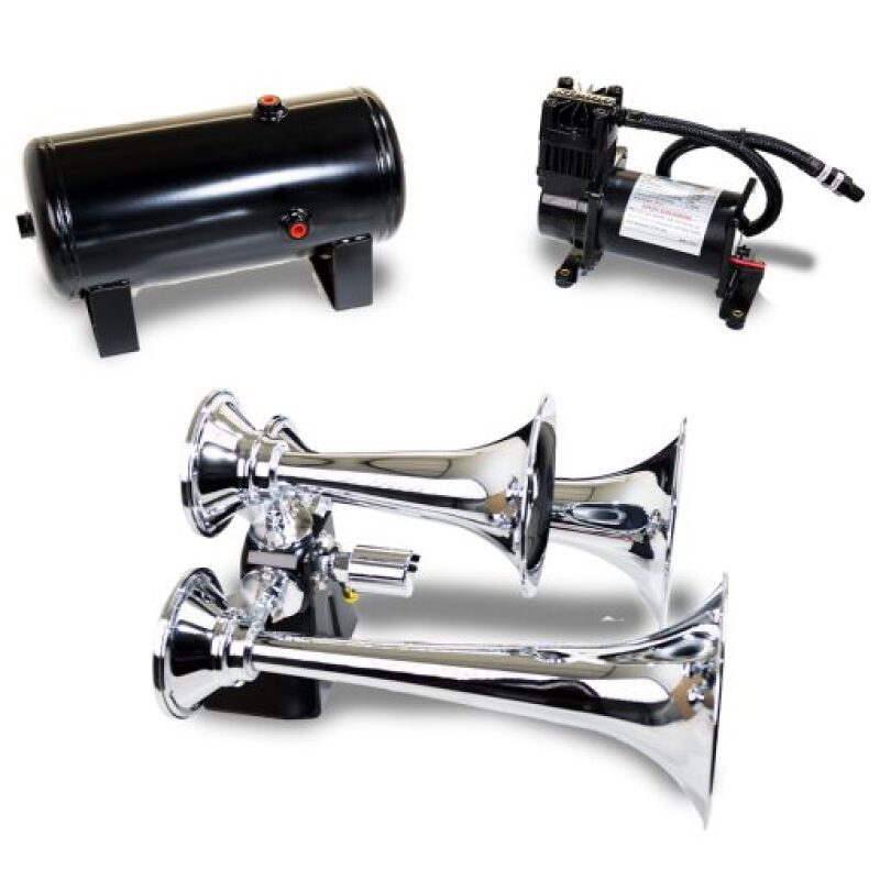 Kleinn Air Horns Kleinn Triple Chrome Horn Kit w/ 150 PSI Air Compressor / 1.5 gal Air Tank