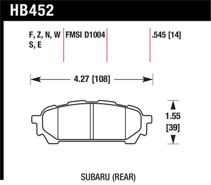 Hawk Performance Hawk 03-05 WRX D1004 Performance Ceramic Street Rear Brake Pads