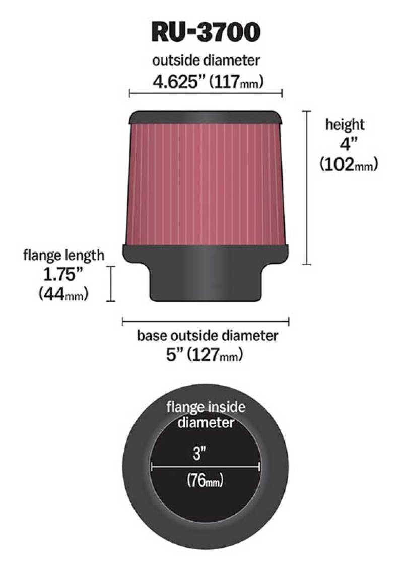 K&N Engineering K&N Universal Rubber Filter Round Tapered 4.625in Top OD x 5in Base OD x 4in H