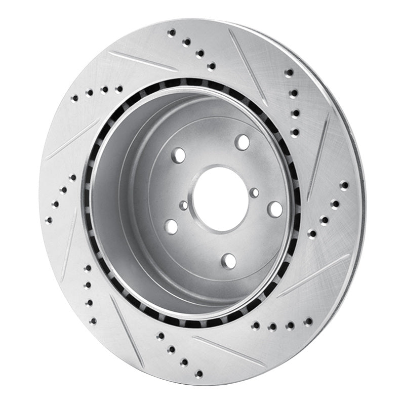 R1 Concepts R1 05-07 Subaru Impreza Rear Left Drilled & Slotted Silver Brake Rotor