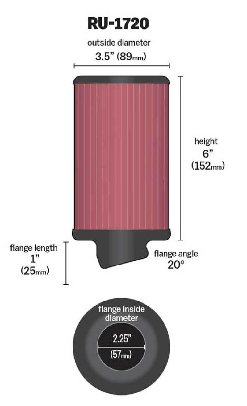 K&N Engineering K&N Filter Universal Rubber Round Air Filter 20 Deg Flange Angle 2.25in Flange ID x 3.5in OD x 6in H