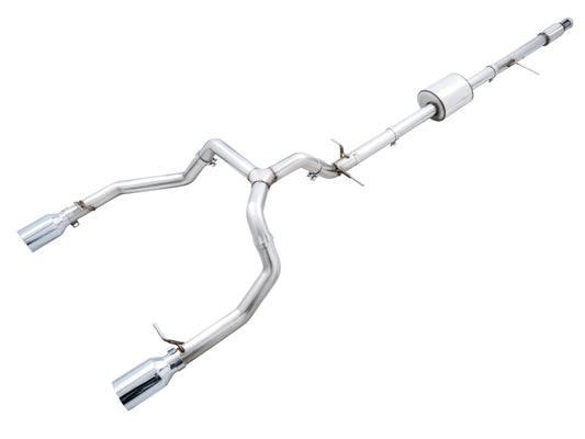 AWE Tuning 4th Gen GM 1500 5.3L 0FG Cat-Back Split Rear Exit (Flat Bumper) - Quad Chrome Tips