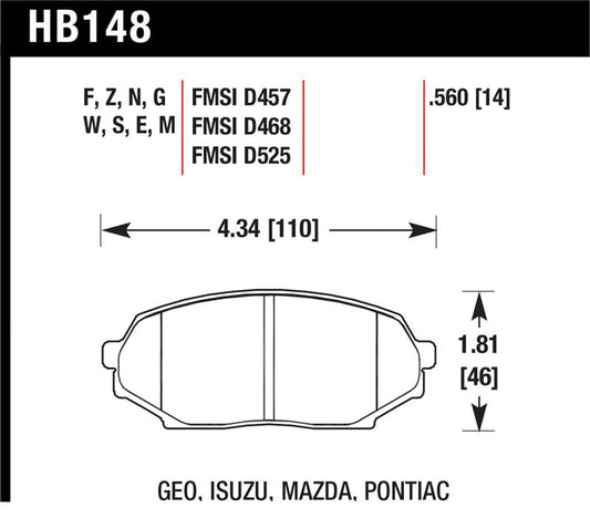 Hawk Performance Hawk 89-93 Miata Blue 9012 Race Front Brake Pads D525
