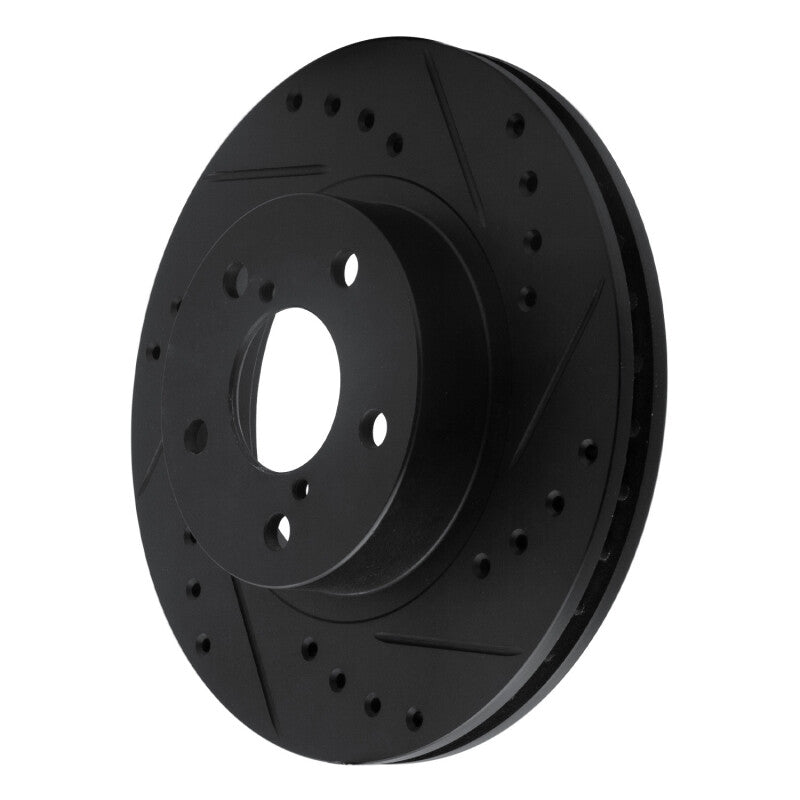 R1 Concepts R1 90-01 Subaru Impreza Front Right Drilled & Slotted Black Brake Rotor