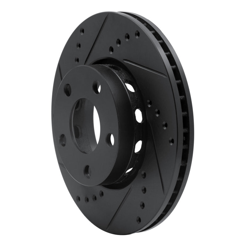 R1 Concepts R1 90-97 Audi S6 Front Left Drilled & Slotted Black Brake Rotor