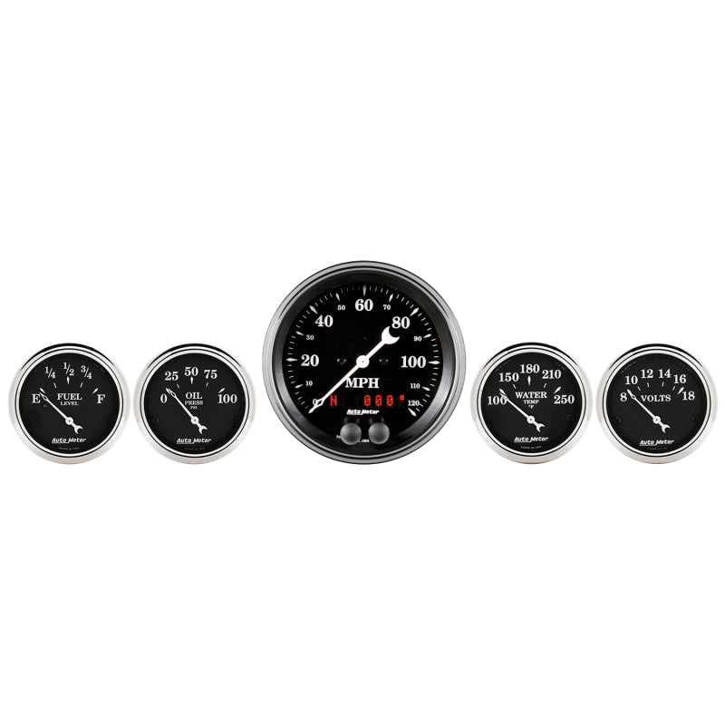 AutoMeter Auto Meter Gauge Kit 5 pc. 3 3/8in & 2 1/16in GPS Speedometer Old Tyme Black