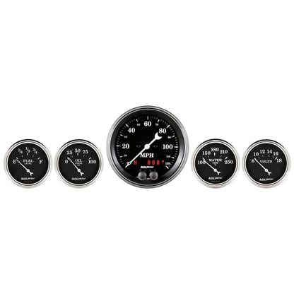AutoMeter Auto Meter Gauge Kit 5 pc. 3 3/8in & 2 1/16in GPS Speedometer Old Tyme Black