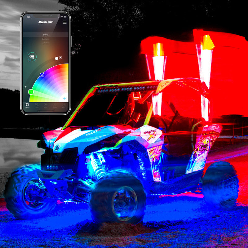 XKGLOW XK Glow UTV ATV Xkchrome App Control LED Whip Light Kit w/ Dual-Mode Controller 2x Whip 32in