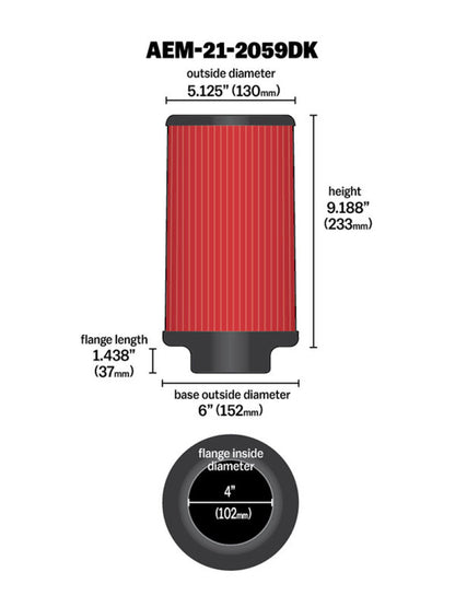AEM Induction AEM 4 in x 9 in Dryflow Element Filter