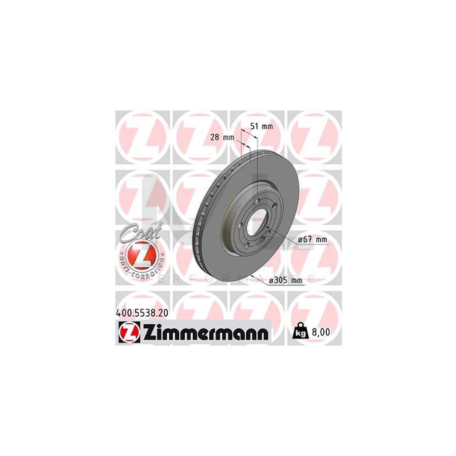 ZIMMERMANN 400.5538.20 Brake Disc Internally Vented, Coated, High-carbon  - 1 piece