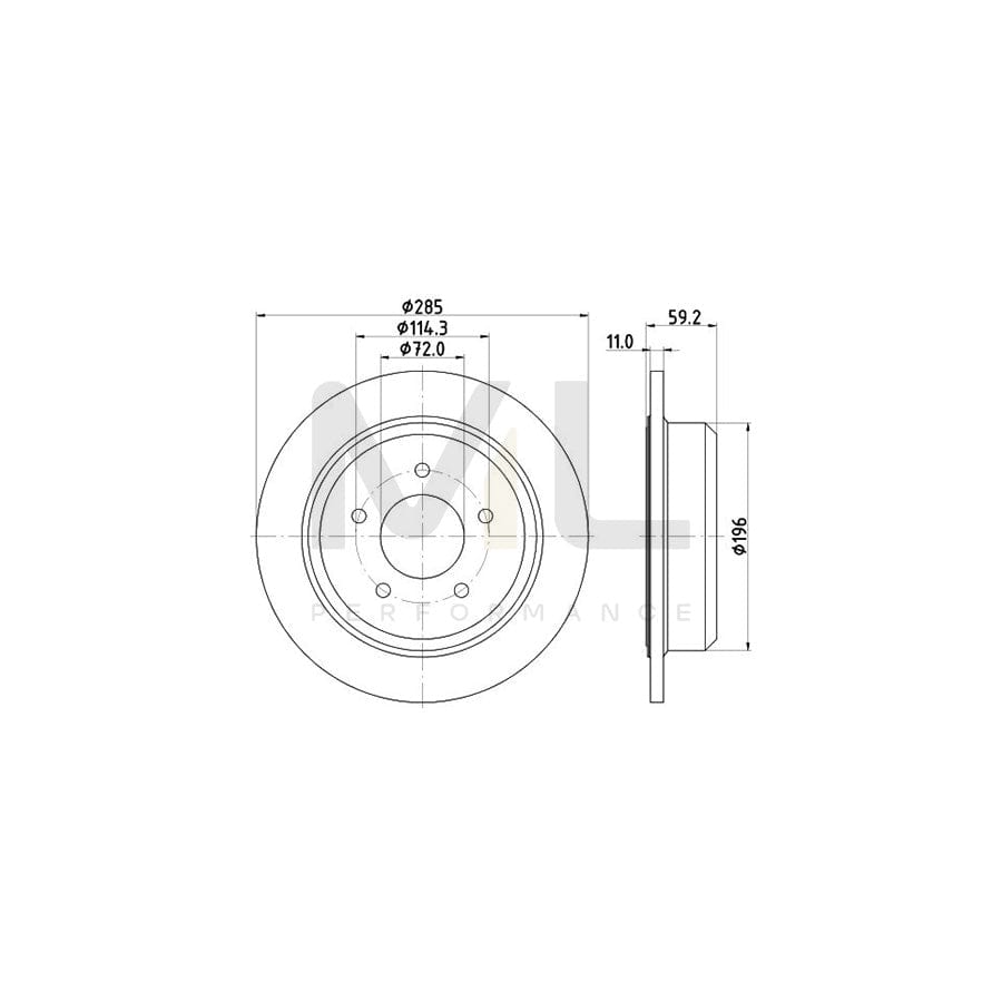 HELLA PRO 8DD 355 114-801 Brake Disc Solid, Coated, without wheel hub, without wheel studs
