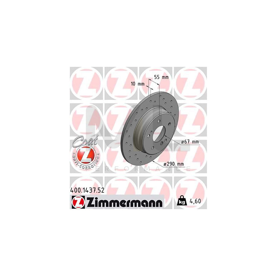 ZIMMERMANN SPORT COAT Z 400.1437.52 Brake Disc Perforated, Solid, Coated  - 1 piece