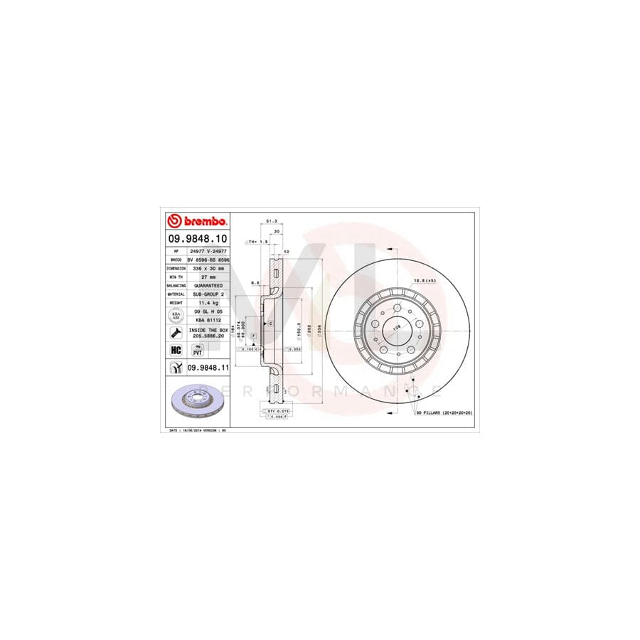 BREMBO 09.9848.10 Brake Disc for VOLVO XC90 I (C, 275) Internally Vented, High-carbon, with bolts/screws | ML Performance Car Parts