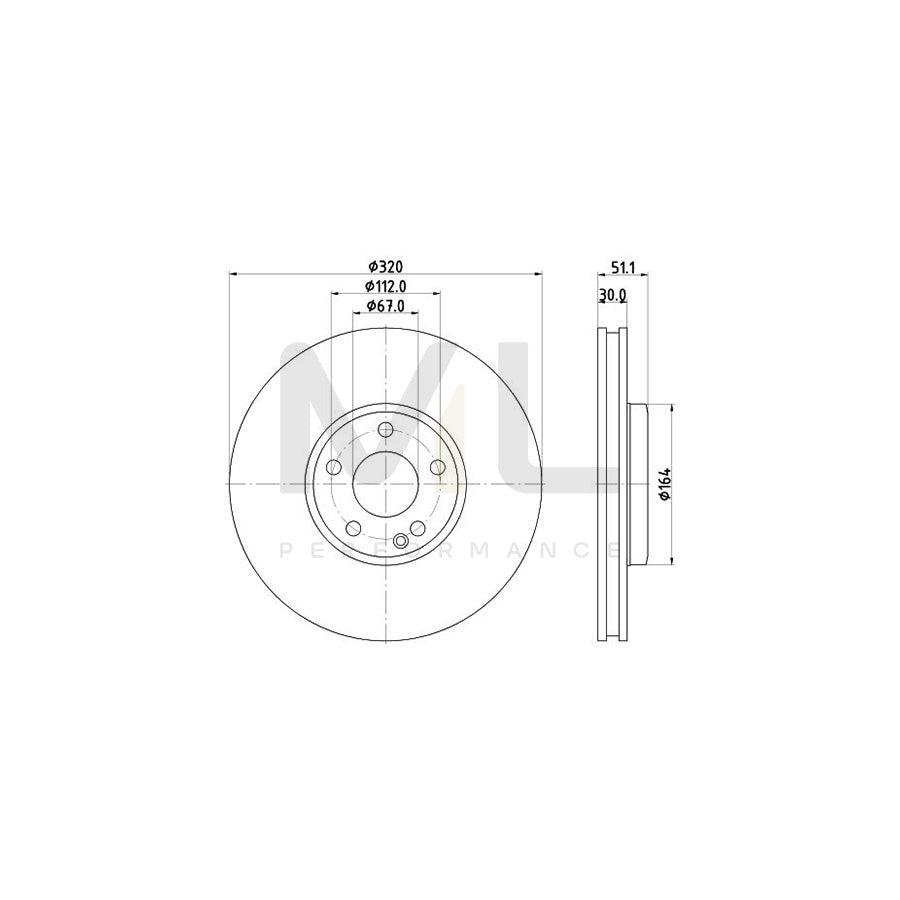 HELLA PRO 8DD 355 119-701 Brake Disc Internally Vented, Coated, without wheel hub, without wheel studs