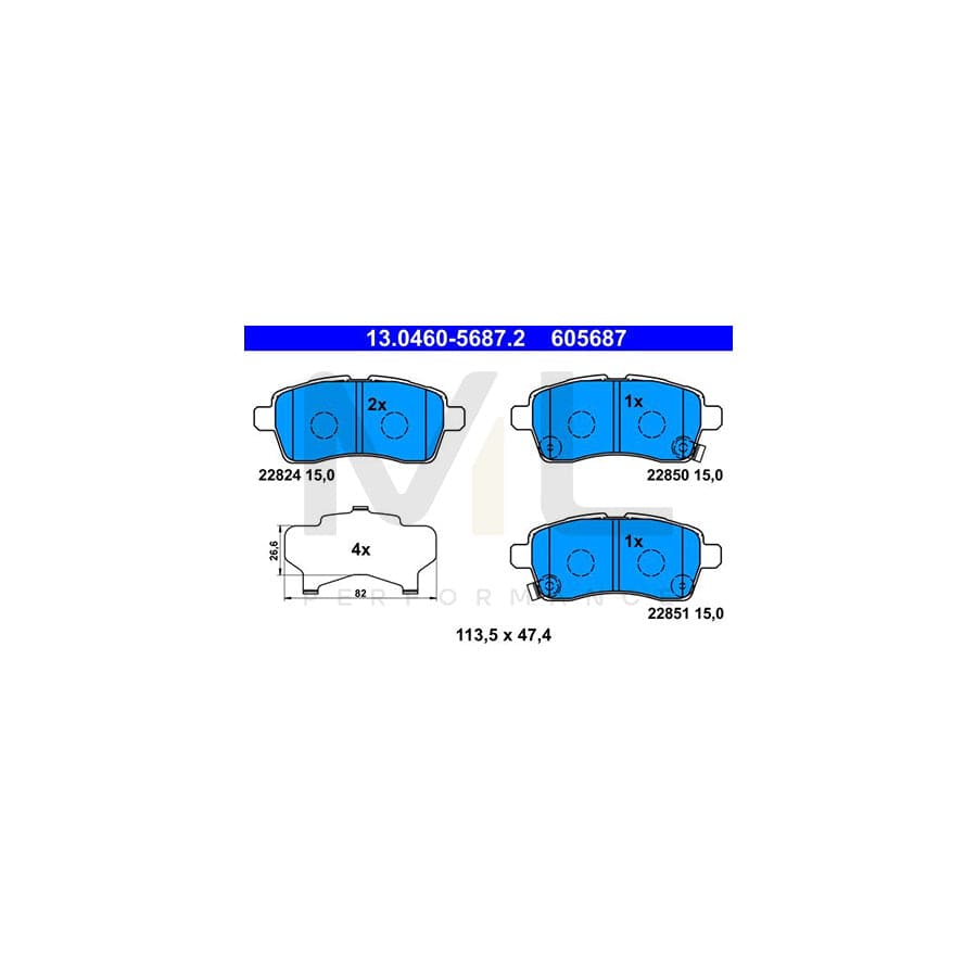 ATE 13.0460-5687.2 Brake pad set for SUZUKI Ignis III (MF) with acoustic wear warning, with anti-squeak plate
