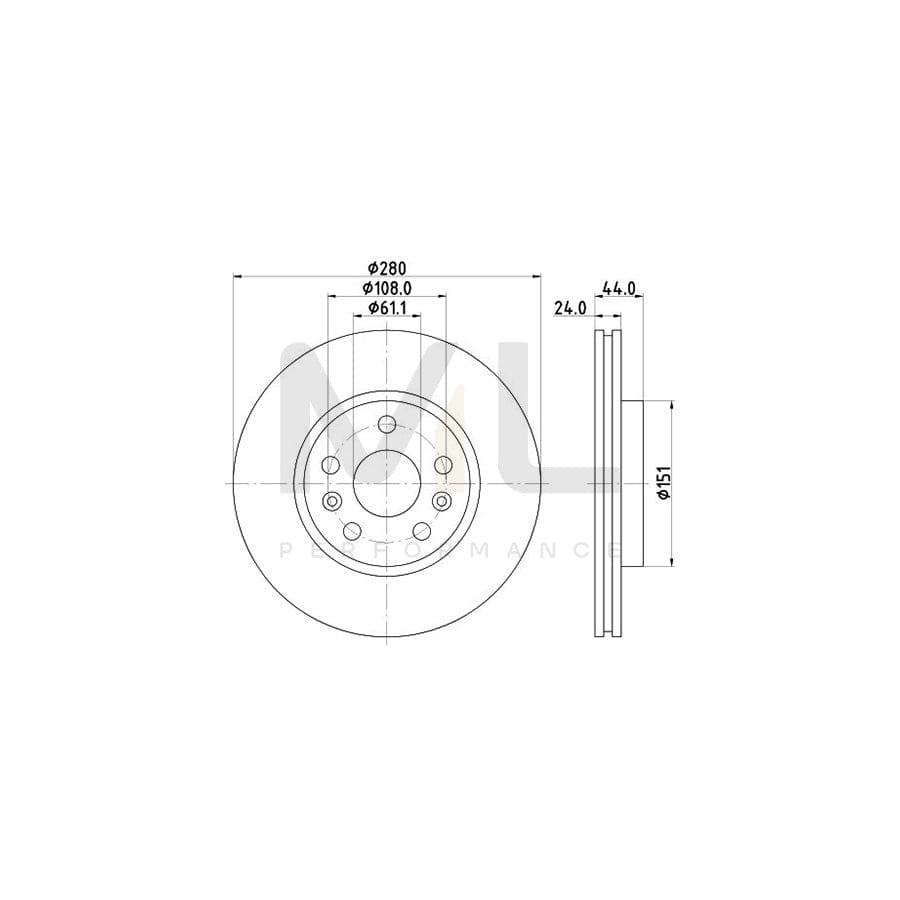 HELLA PRO 8DD 355 117-781 Brake Disc Externally Vented, Coated, without wheel hub, without wheel studs