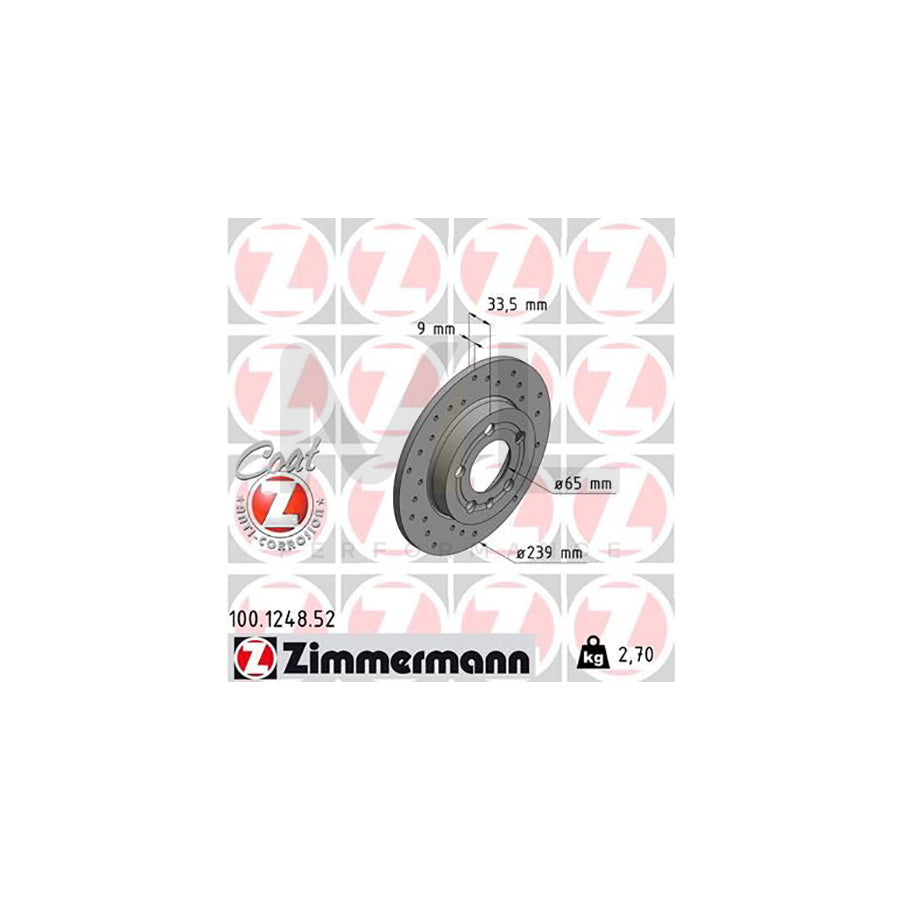 ZIMMERMANN SPORT COAT Z 100.1248.52 Brake Disc Perforated, Solid, Coated  - 1 piece