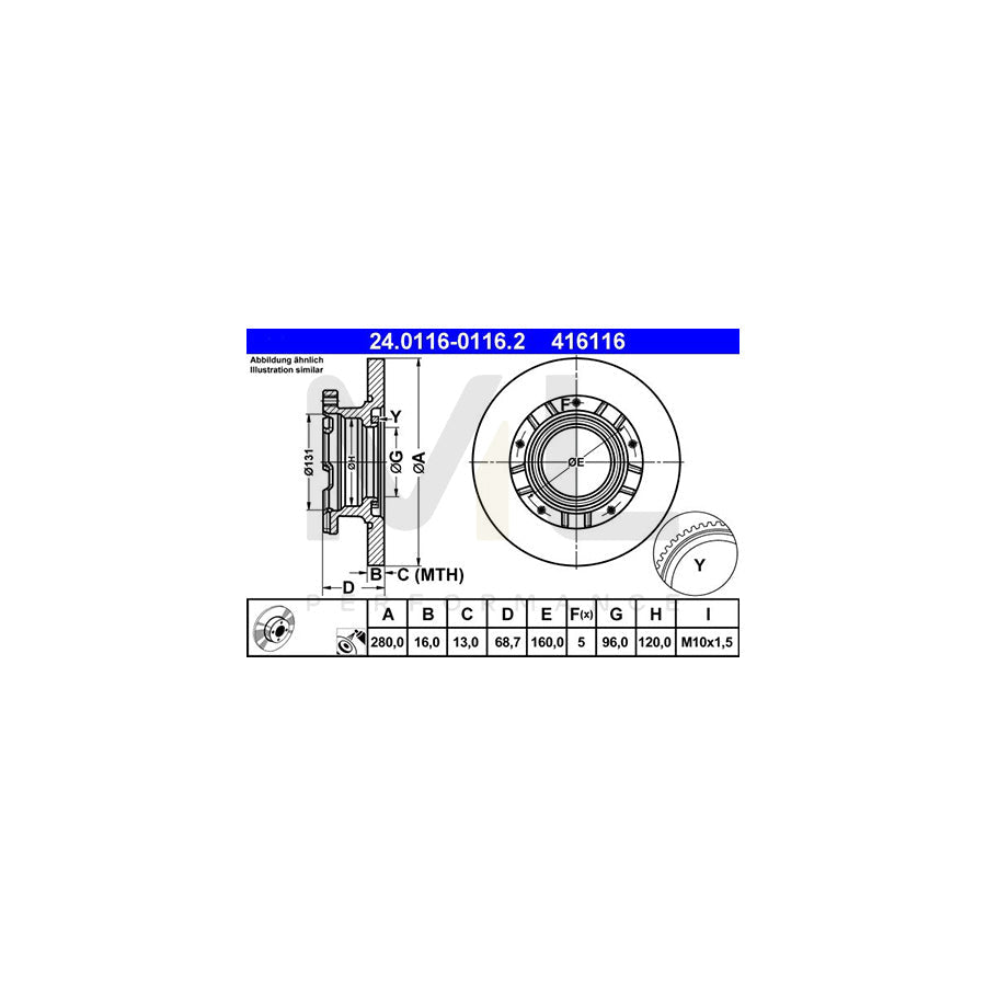 ATE 24.0116-0116.2 Brake Disc for FORD TRANSIT Solid, Coated, with ABS sensor ring  - 1 piece