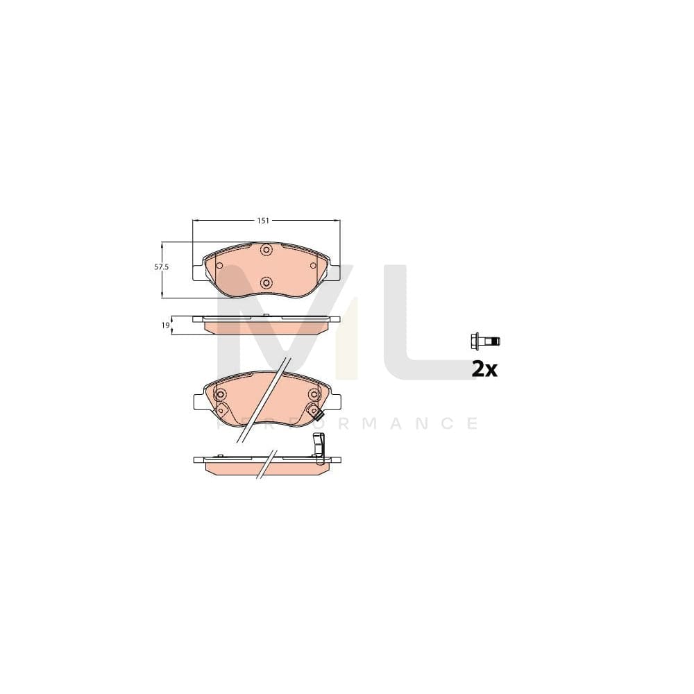 TRW Gdb2228 Brake Pad Set For Fiat Tipo With Acoustic Wear Warning, With Brake Caliper Screws | ML Performance Car Parts