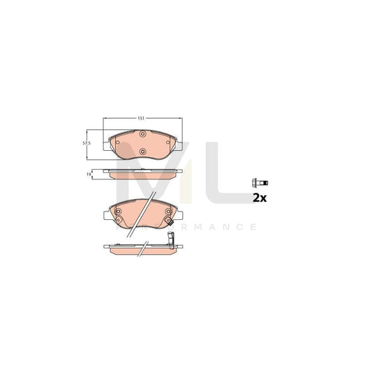 TRW Gdb2228 Brake Pad Set For Fiat Tipo With Acoustic Wear Warning, With Brake Caliper Screws | ML Performance Car Parts