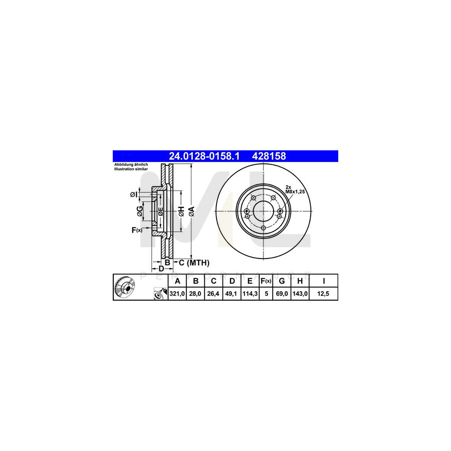 ATE 24.0128-0158.1 Brake Disc for HYUNDAI SANTA FE Vented, Coated  - 1 piece