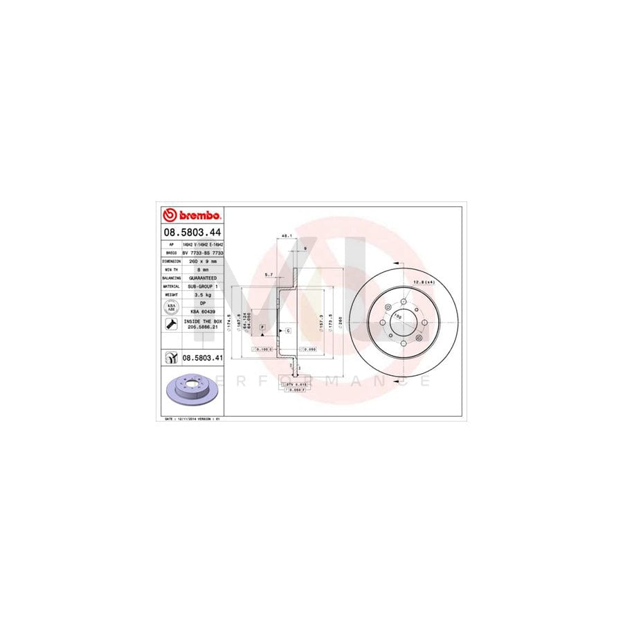 BREMBO 08.5803.44 Brake Disc for HONDA CIVIC Solid, with bolts/screws | ML Performance Car Parts