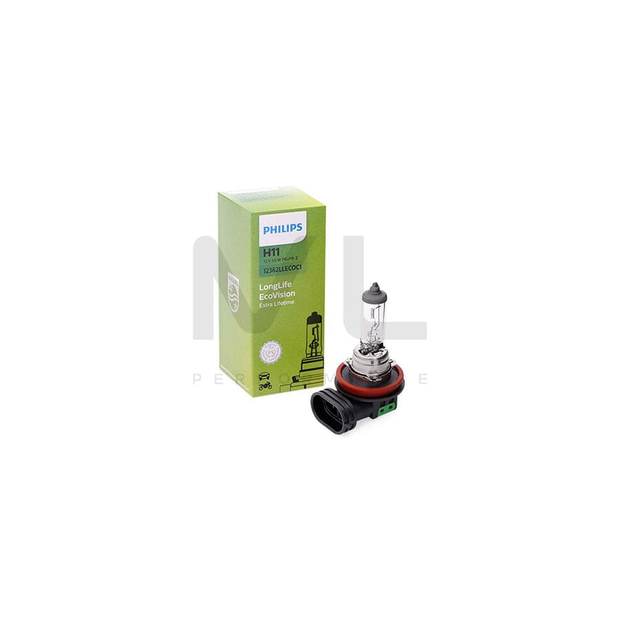 PHILIPS LongLife EcoVision 12362LLECOC1 Bulb, spotlight H11 12V 55W PGJ19-2 3000K Halogen | ML Performance Car Parts