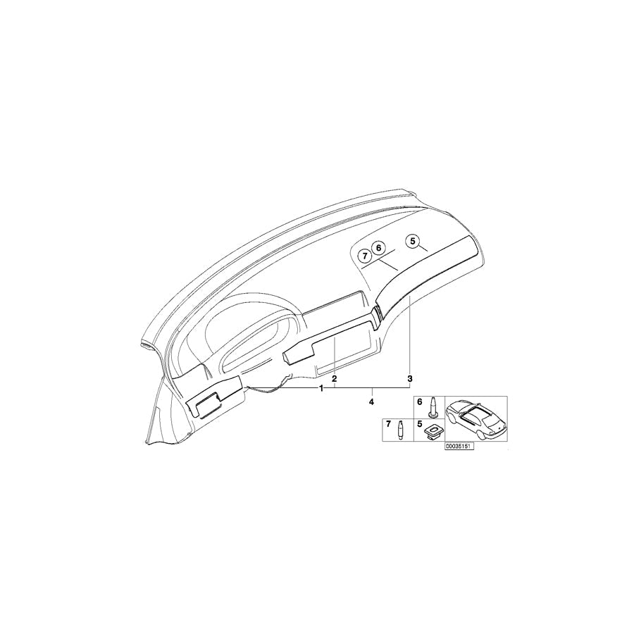 Genuine BMW 51458234744 E46 Decorative Strip, Dashboard Center GRAU HOCHGLANZ (Inc. 320i, 323Ci & 325xi) | ML Performance US Car Parts
