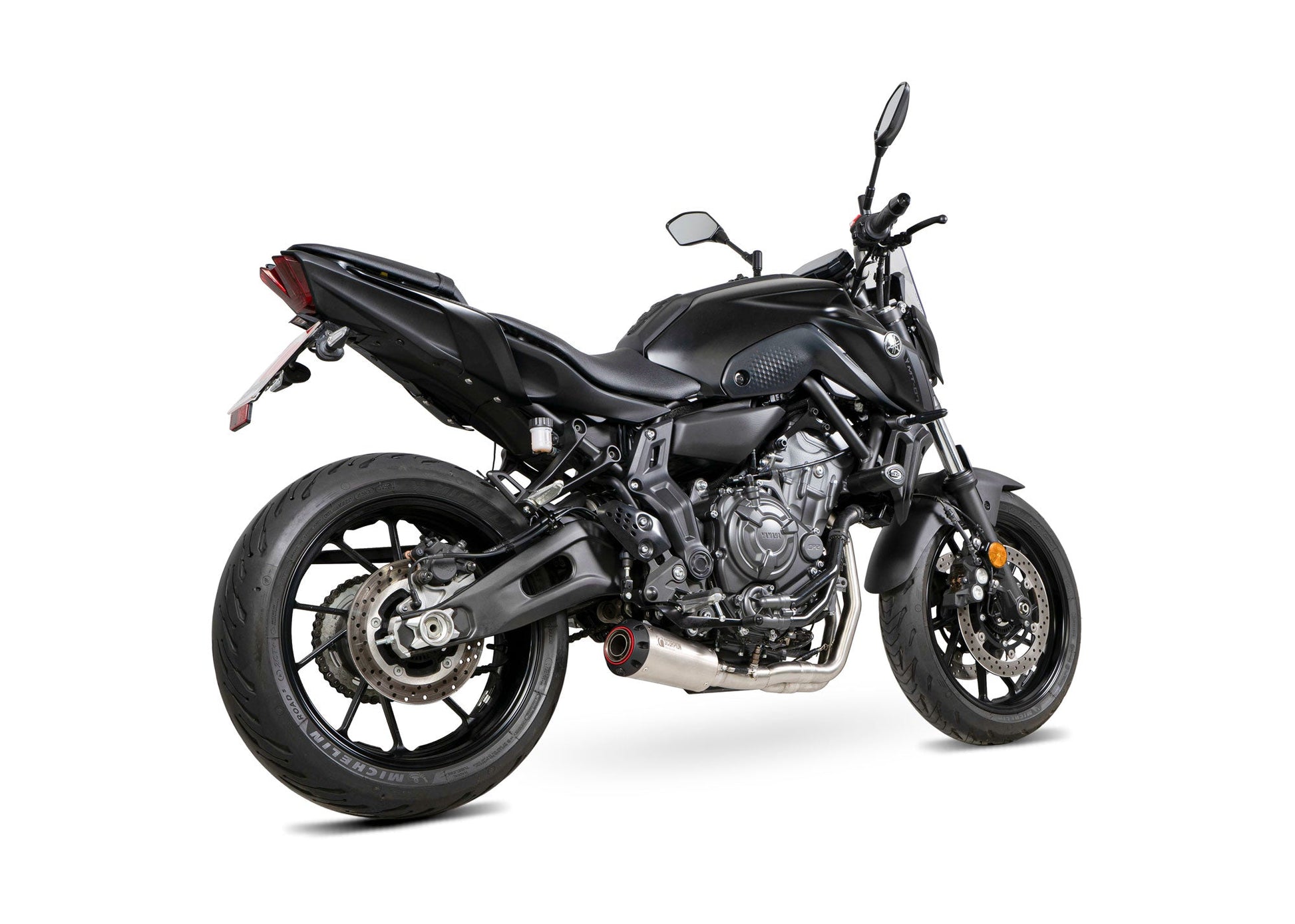 Scorpion PYA121SYSSEO Yamaha MT-07 Red Power Full System - Brushed Stainless Steel Sleeve | ML Performance US US