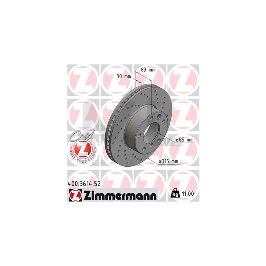 ZIMMERMANN SPORT COAT Z 400.3614.52 Brake Disc Internally Vented, Perforated, Coated  - 1 piece