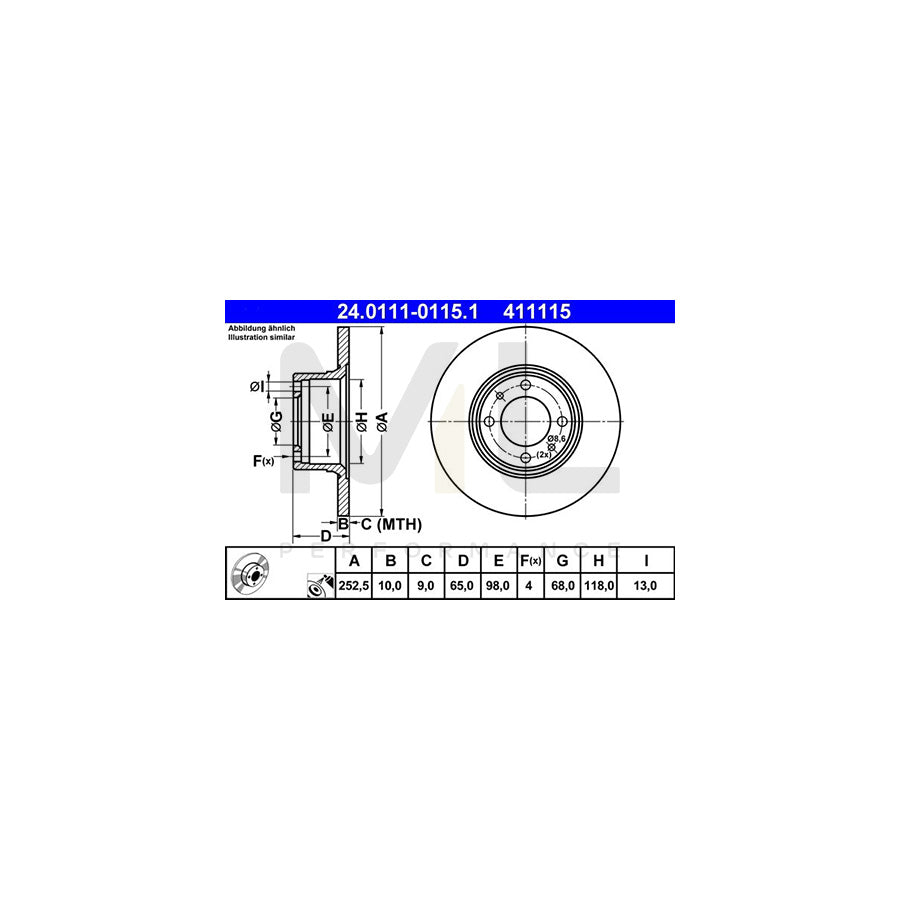 ATE 24.0111-0115.1 Brake Disc Solid, Coated  - 1 piece