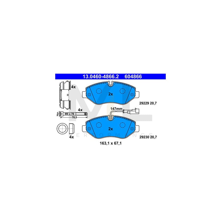 ATE 13.0460-4866.2 Brake pad set incl. wear warning contact