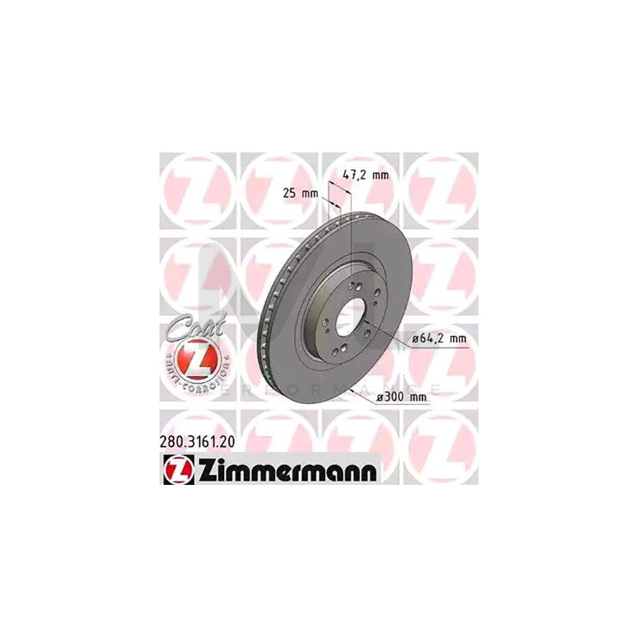 ZIMMERMANN COAT Z 280.3161.20 Brake Disc for HONDA Civic VII Hatchback (EU, EP, EV) Internally Vented, Coated  - 1 piece