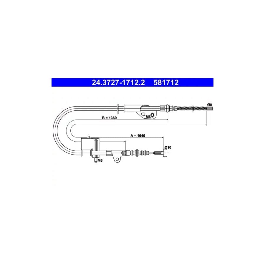 ATE 24.3727-1712.2 Hand Brake Cable for Nissan Primera