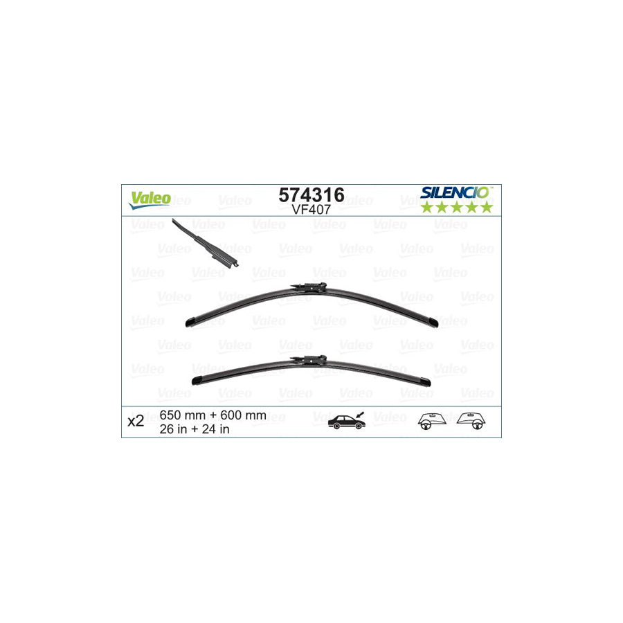 Valeo Silencio Flat Blade Set, Silencio X.Trm 574316 Wiper Blade Suitable For Mercedes-Benz Vaneo (W414) | ML Performance US Car Parts