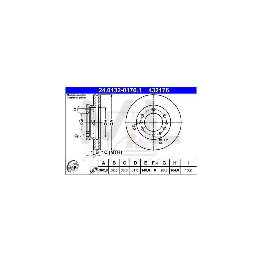 ATE 24.0132-0176.1 Brake Disc Vented, Coated  - 1 piece