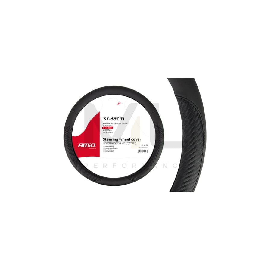 AMiO SWC-17 01694 Steering wheel cover Black, Ø: 37-39cm, Leatherette, Polyester