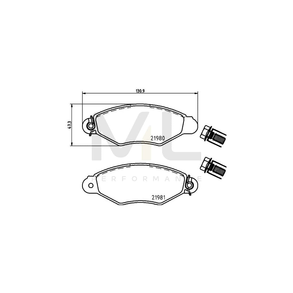 Hella 8DB 355 019-311 Brake Pad Set Not Prepared For Wear Indicator, With Brake Caliper Screws