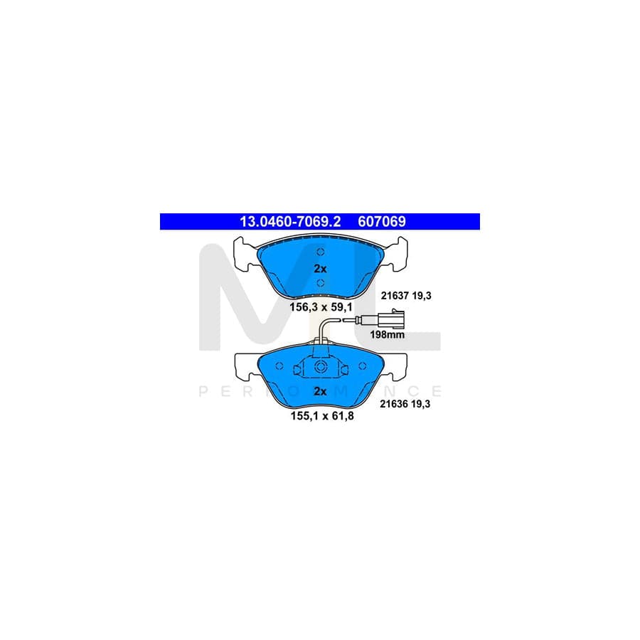 ATE 13.0460-7069.2 Brake pad set incl. wear warning contact