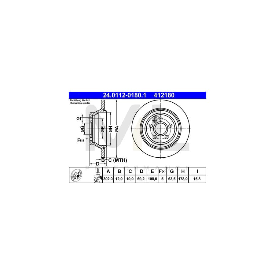 ATE 24.0112-0180.1 Brake Disc Solid, Coated, with bolts/screws  - 1 piece