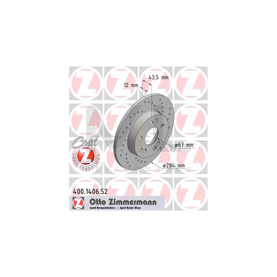 ZIMMERMANN SPORT COAT Z 400.1406.52 Brake Disc Perforated, Solid, Coated  - 1 piece