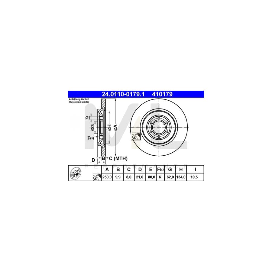 ATE 24.0110-0179.1 Brake Disc Solid, Coated  - 1 piece