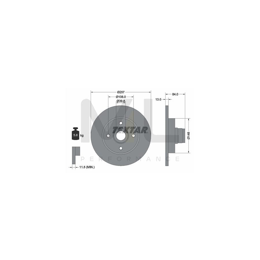 TEXTAR 92012500 Brake Disc for PORSCHE 924 Coupe Solid, with wheel hub, without wheel studs | ML Performance Car Parts