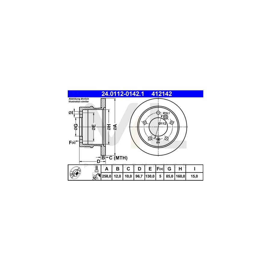 ATE 24.0112-0142.1 Brake Disc Solid, Coated, Alloyed / High-carbon, with bolts/screws  - 1 piece