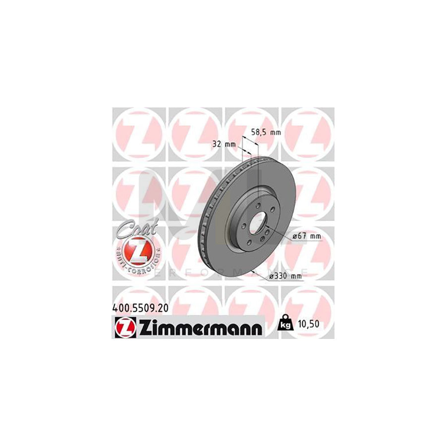 ZIMMERMANN COAT Z 400.5509.20 Brake Disc suitable for MERCEDES-BENZ VITO Internally Vented, Coated, High-carbon  - 1 piece