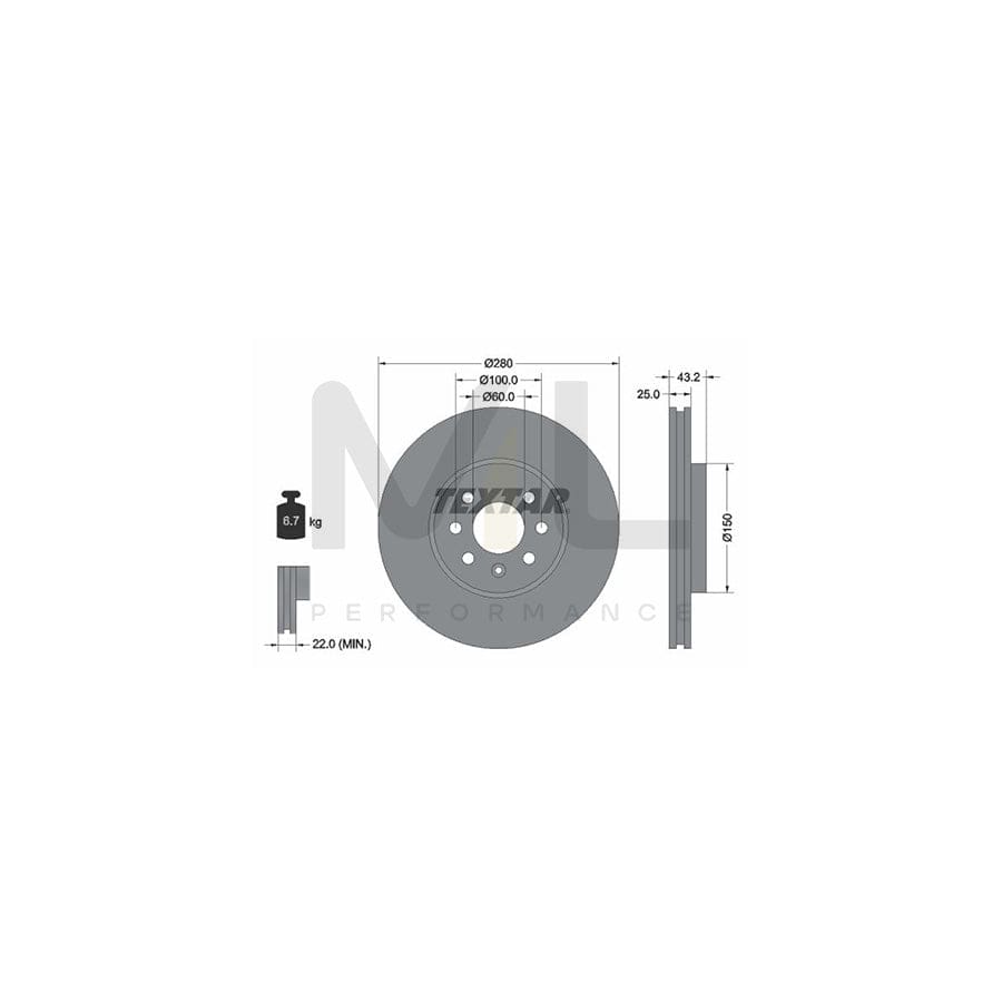 TEXTAR 92129300 Brake Disc for OPEL ASTRA Internally Vented, without wheel hub, without wheel studs | ML Performance Car Parts